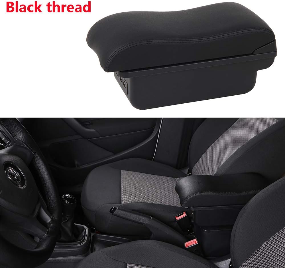 Black Leather Car Center Console Armrest Box with Charging 3 USB Ports, Pack of 2 J775485