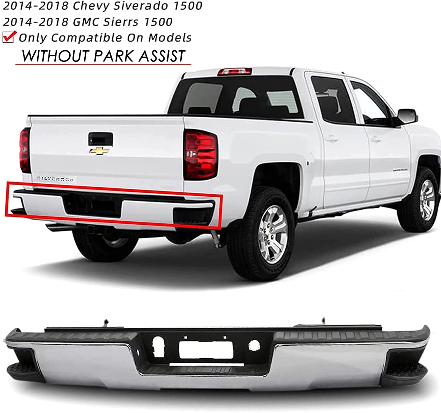 Chrome Rear Step Bumper Assembly for 2014-2018 Chevy Silverado 1500 GMC Sierra 1500 I137