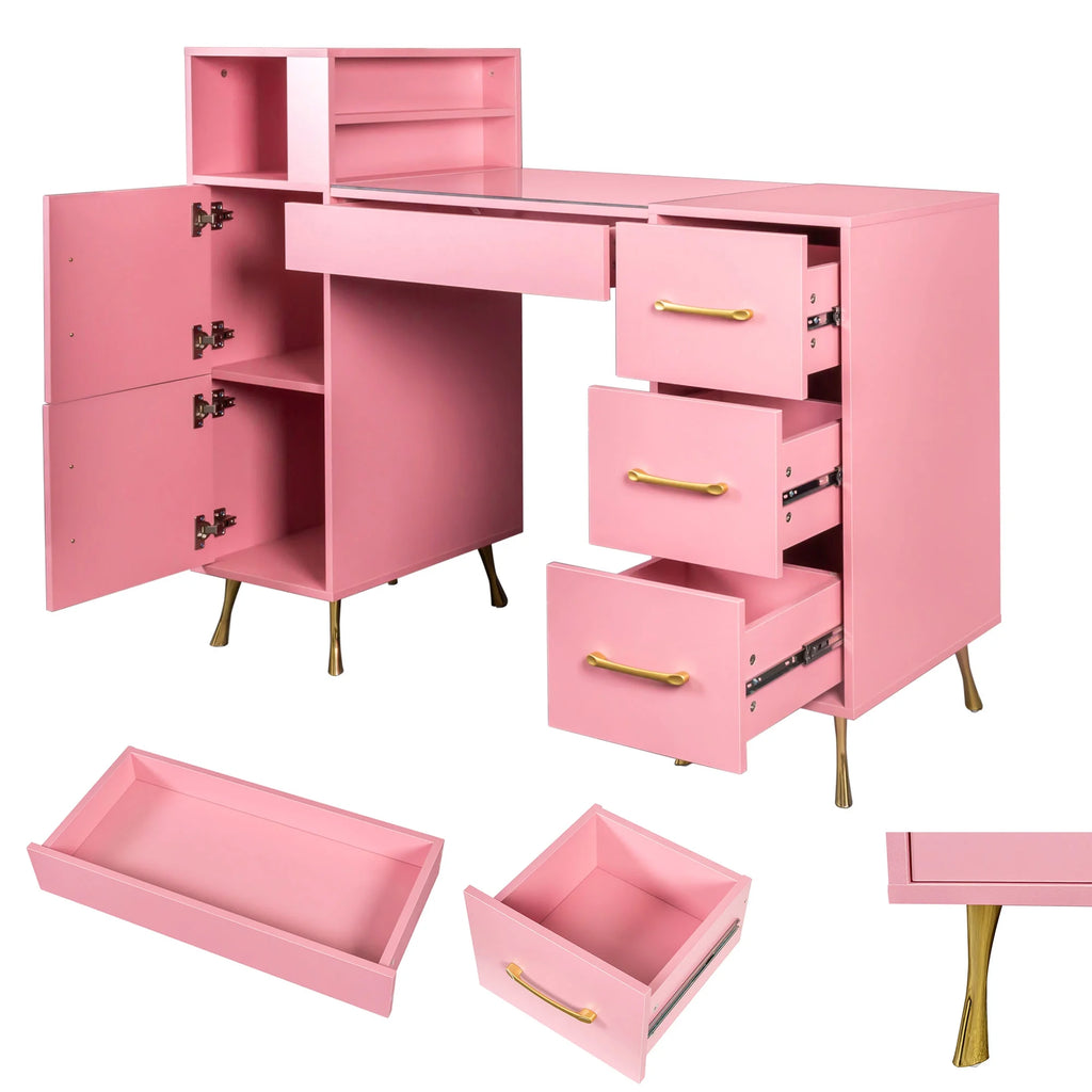 Pink 55inches Vanity Desk with 4 Drawers V113