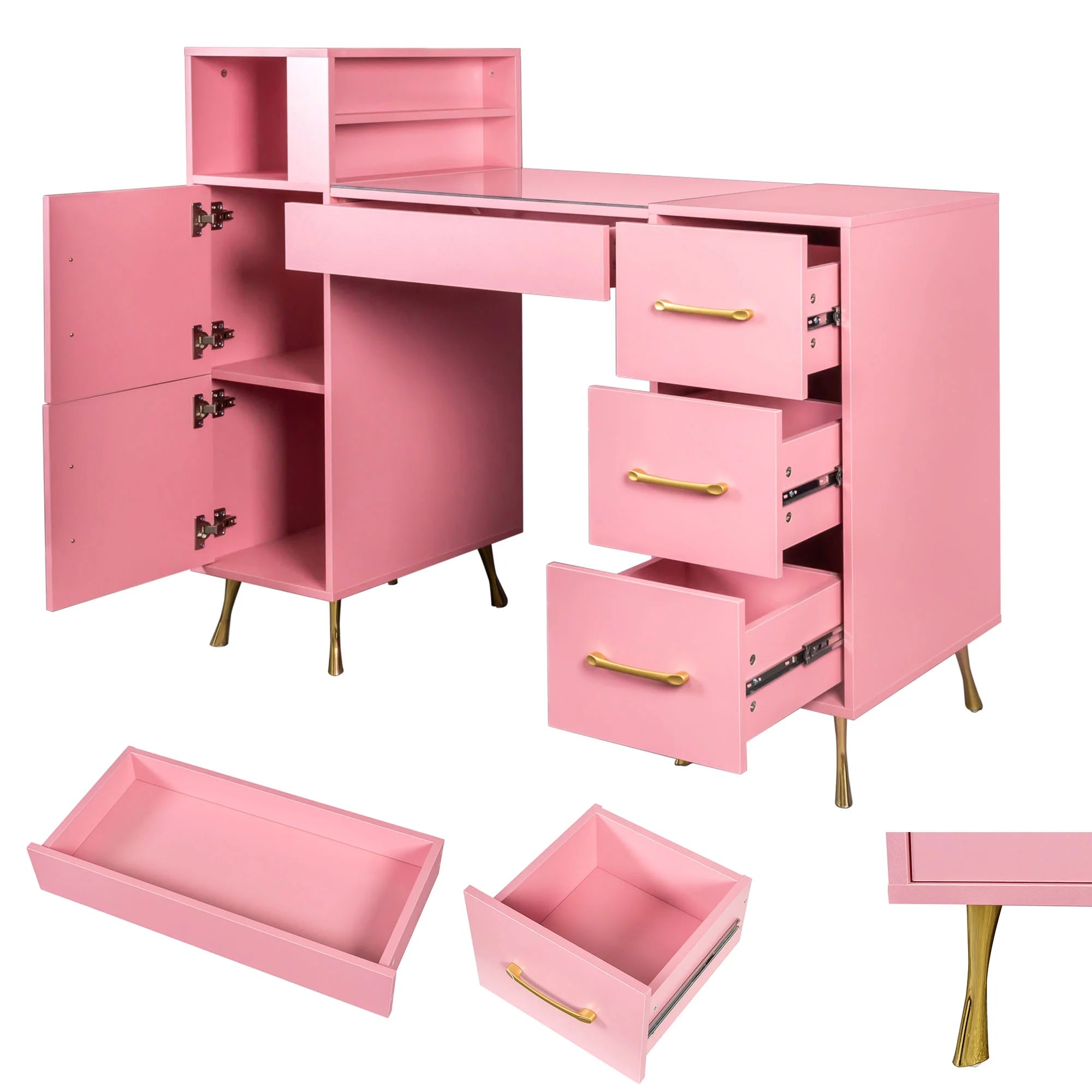 Pink 55inches Vanity Desk with 4 Drawers V113