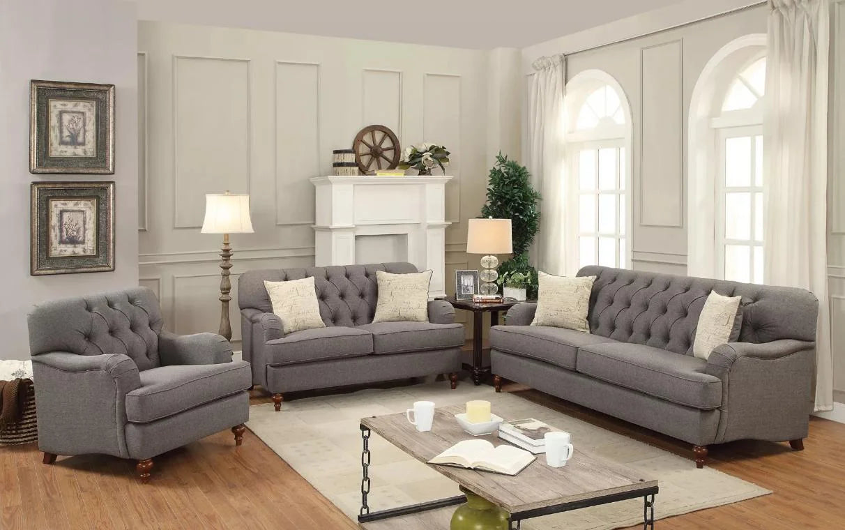 Dark Grey Fabric Sofa Set 3Pcs R2826
