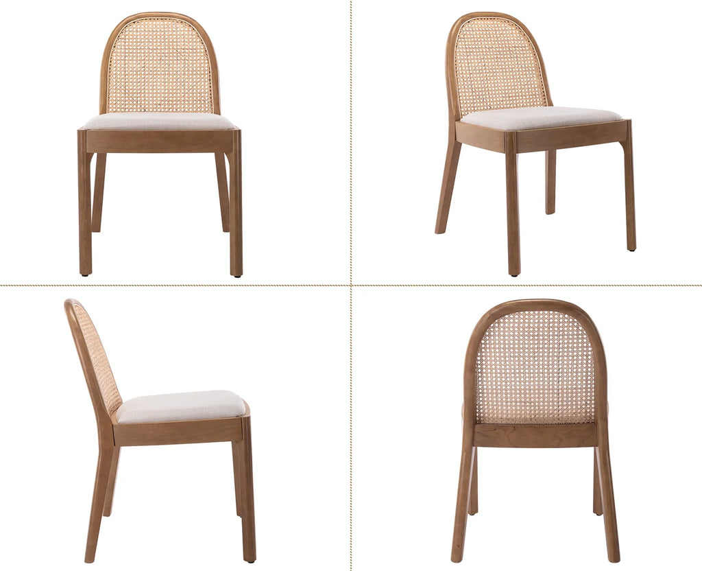 Beige Linen Upholstered Dining Chair Set of 2 with Rattan Back X24842