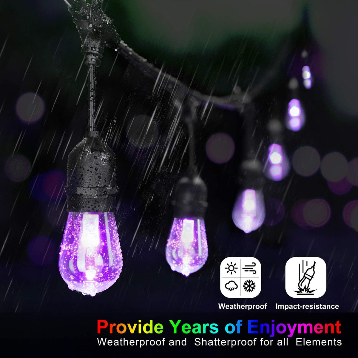 48FT RGB Cafe String Lights with 18 Shatterproof Edison Bulbs U855872