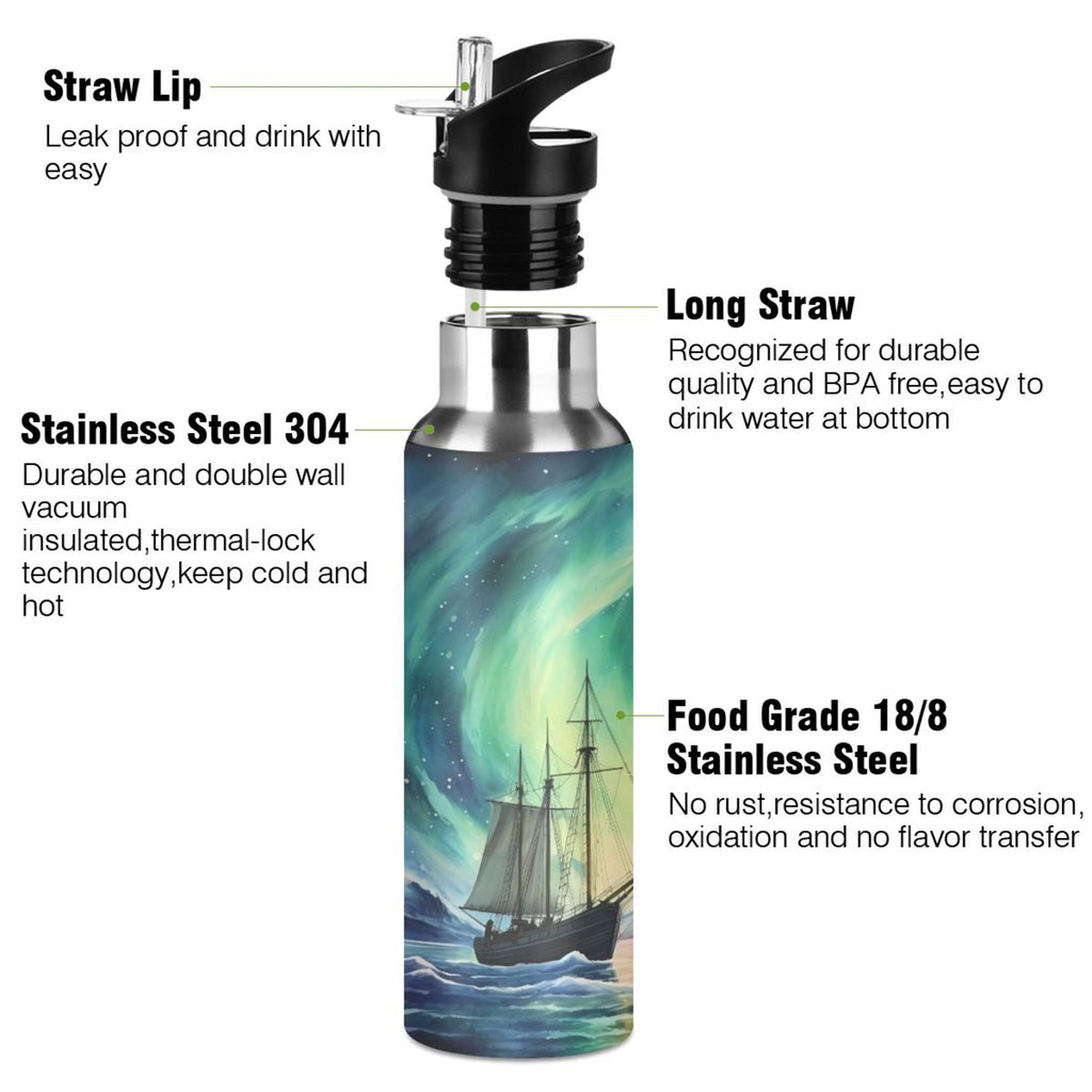 Stainless Steel Insulated Thermos Vacuum Flask Water Bottle with Straw Lid I693