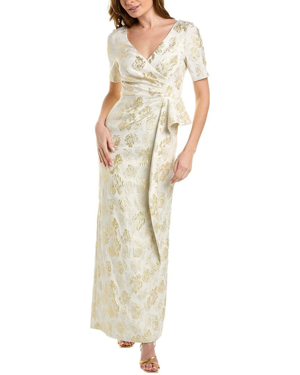 Yellow V-Neck 3/4-Sleeve Gown Y96136