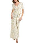 Yellow V-Neck 3/4-Sleeve Gown Y96136