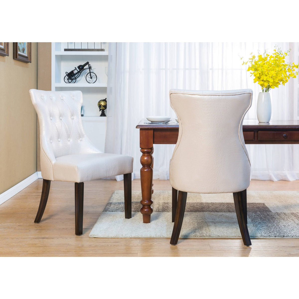 Black Button Tufted PU Leather Dining Side Chair Set of 2 P863
