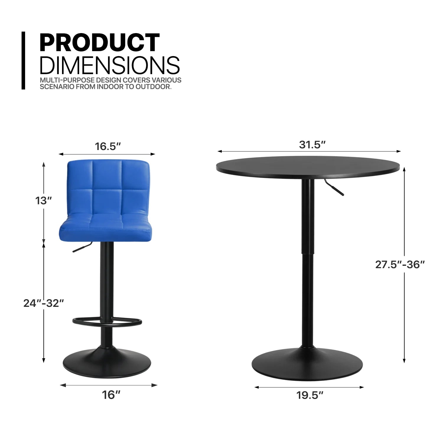 Blue/Black 3 Piece Bar Table and PU Leather Bar Stools A126442