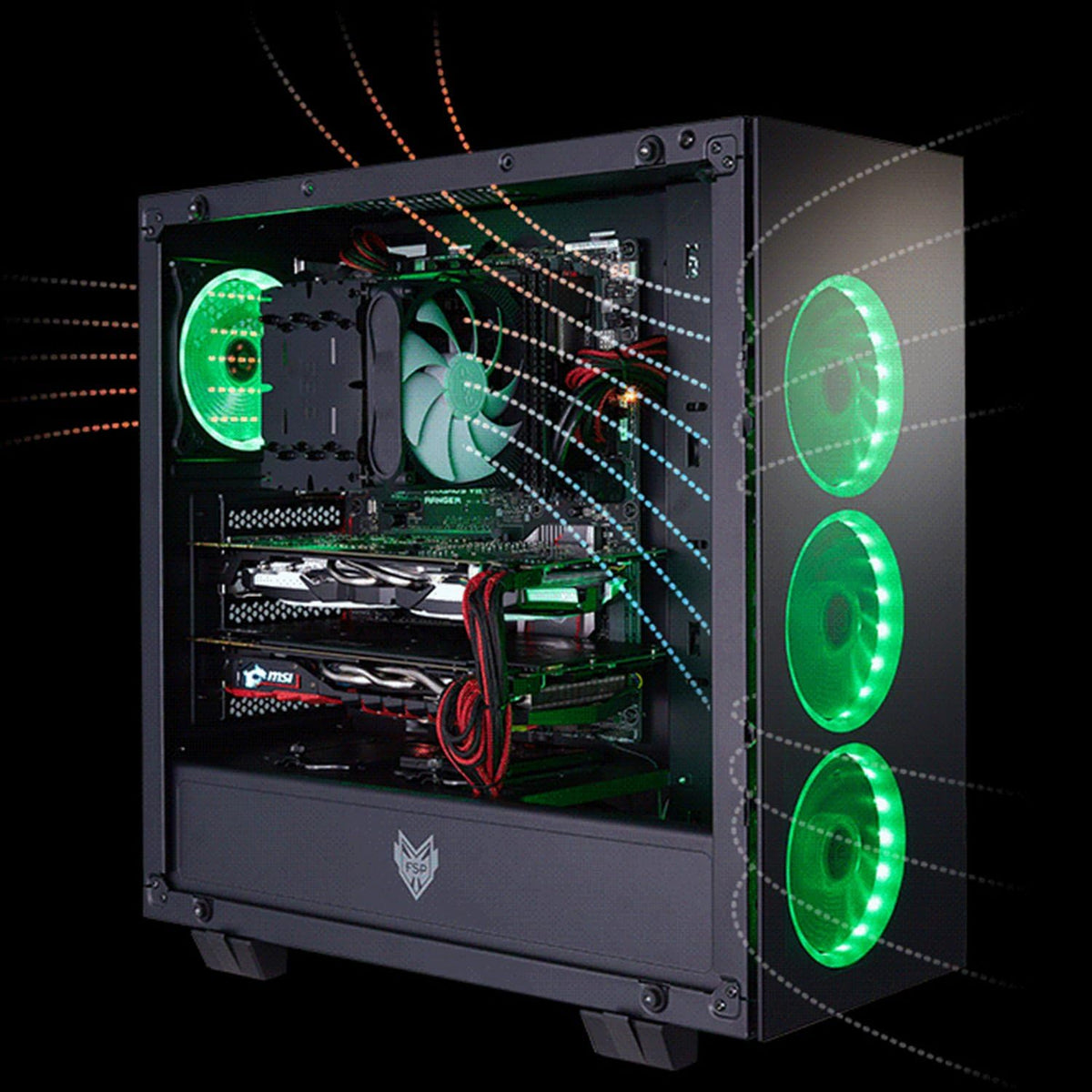ATX Mid Tower PC Gaming Case with 3 Tempered Glass Panels U2261
