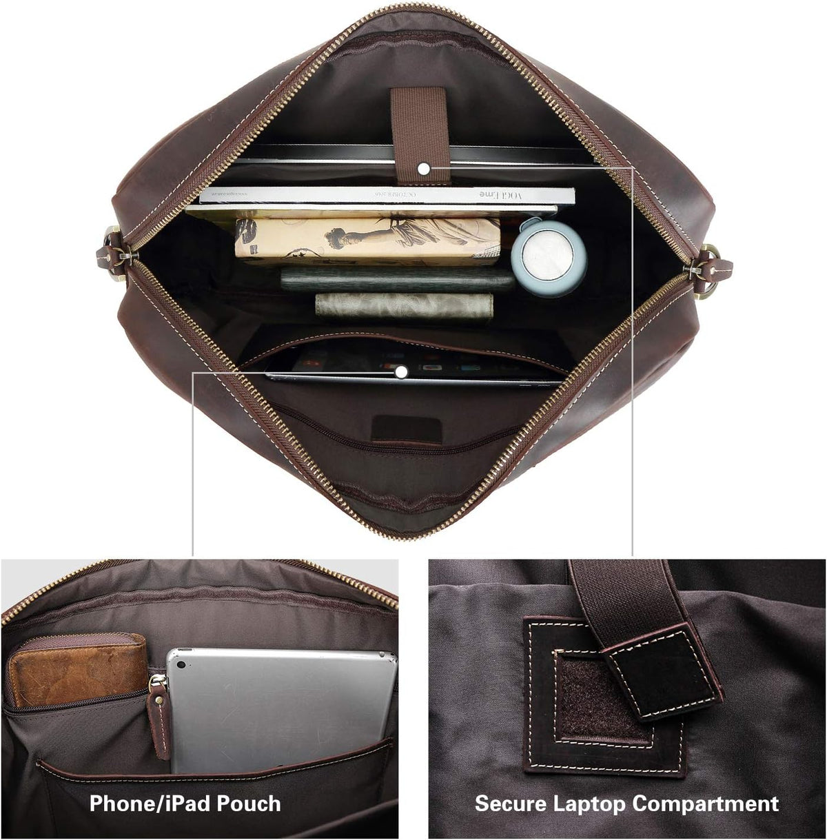 Full Grain Leather 18.5'' Laptop Briefcase Messenger Bag M23846