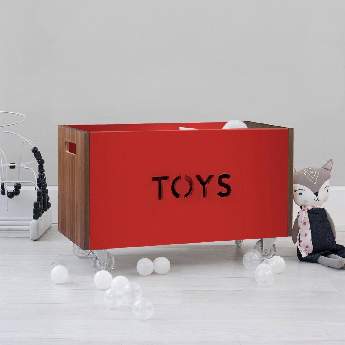 Walnut Pink Toy Box Chest on Casters G880969