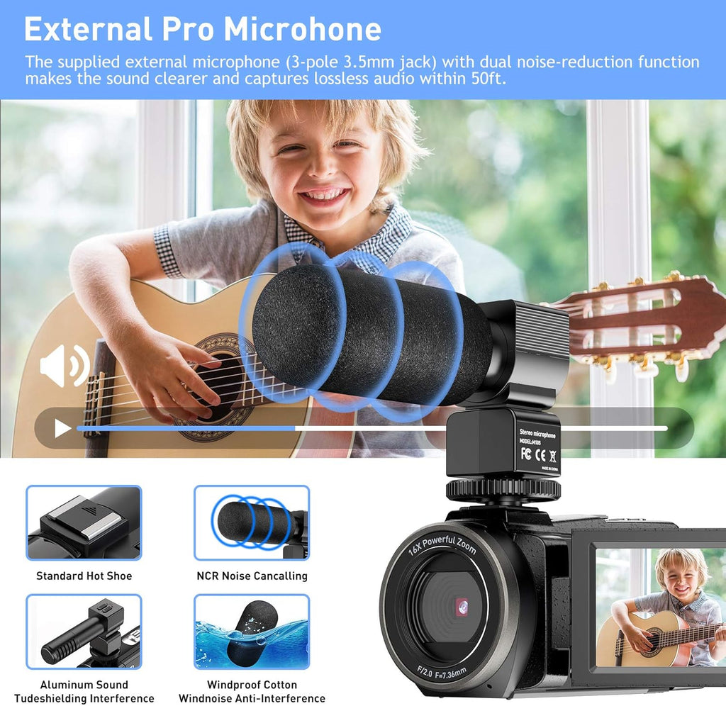 4K 48MP Ultra HD WiFi Digital Camera Camcorder with Microphone B740378