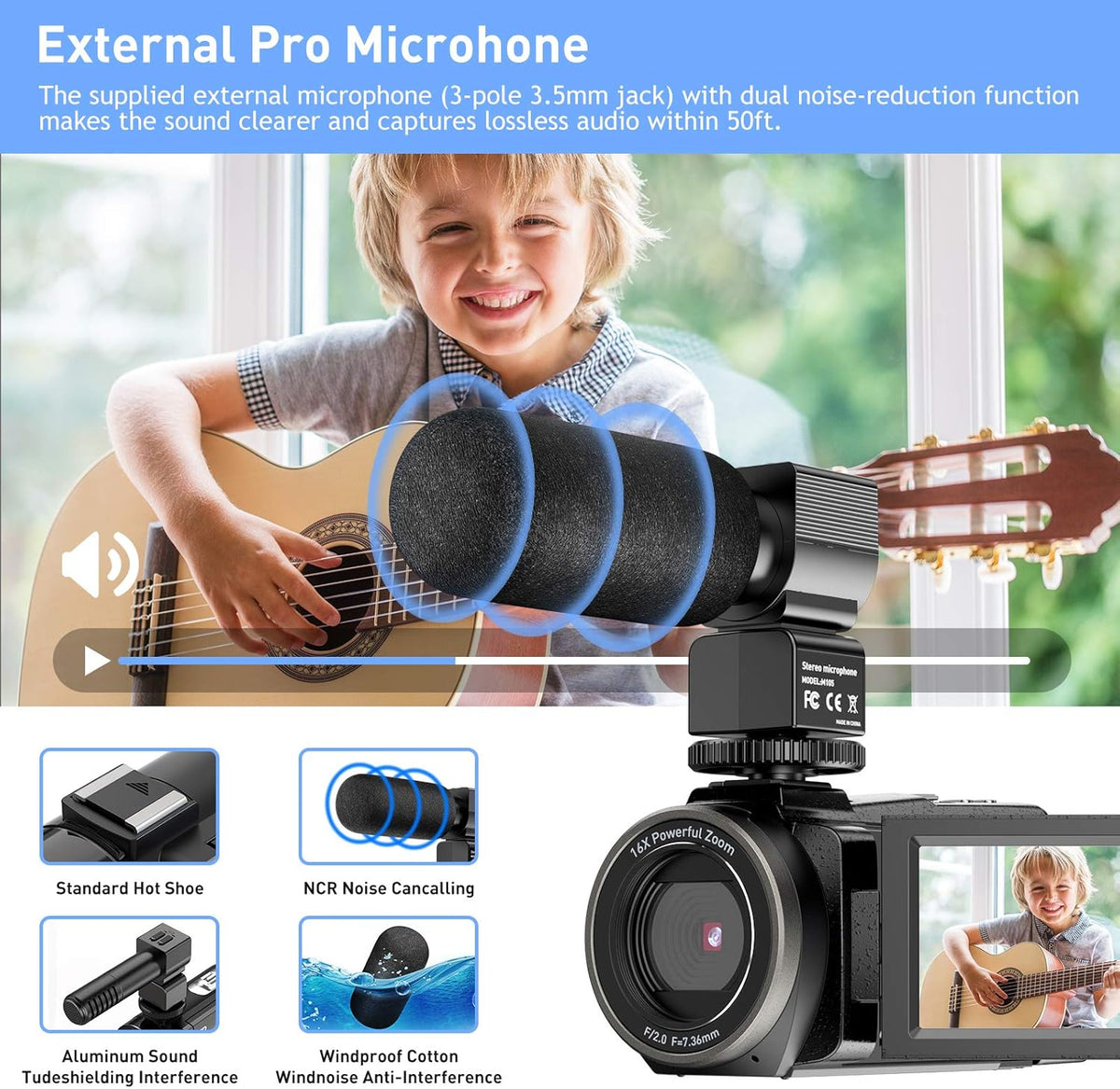 4K 48MP Ultra HD WiFi Digital Camera Camcorder with Microphone B740378