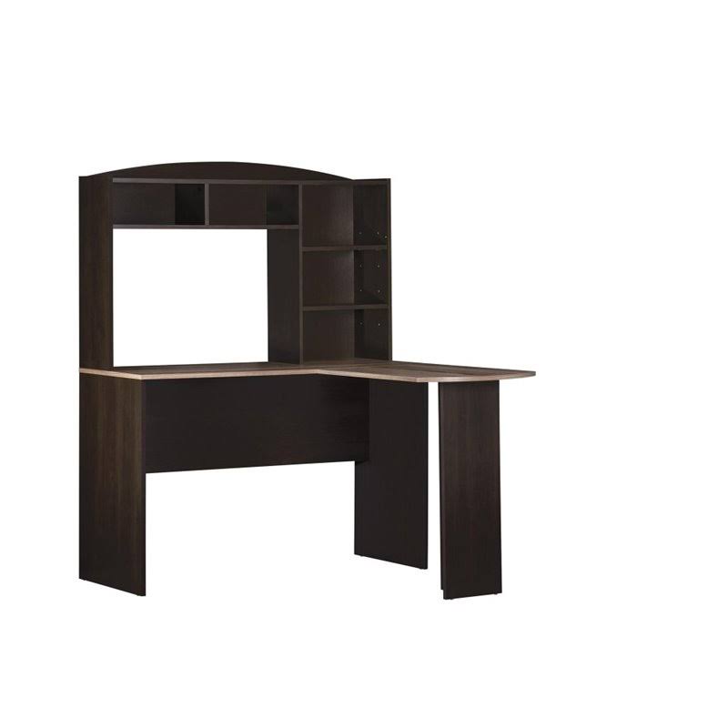 Espresso and Rustic Oak L Desk with Hutch V21138