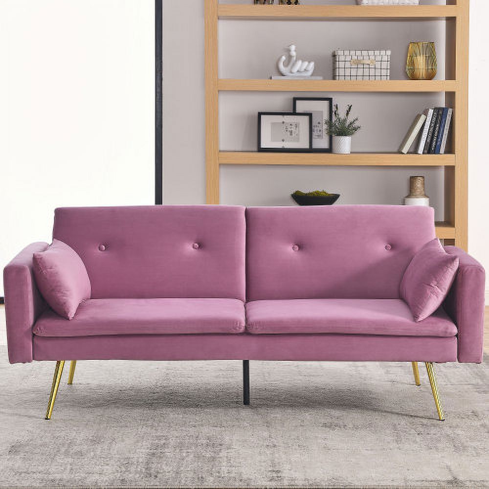 Convertible Velvet Sofa Bed with Two Pillows and Center Leg X9548