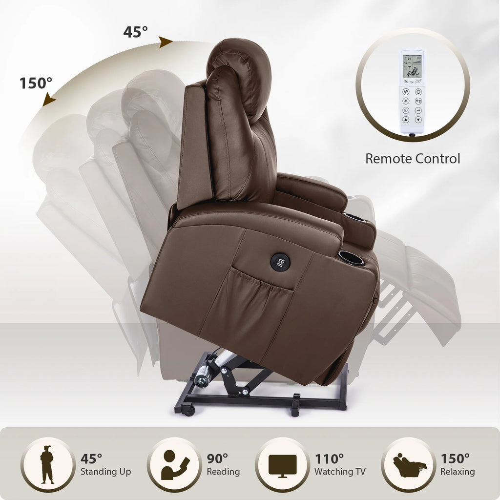 Brown Recliner Chair with Heated Massage Footrest Cup Holders USB Port F51294