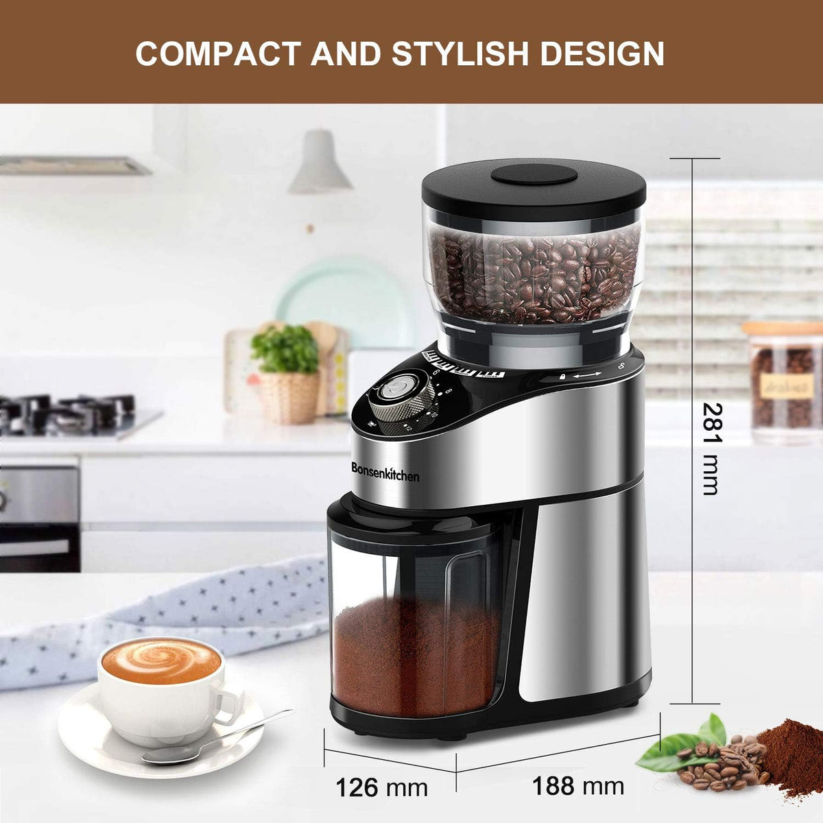 Stainless Steel Electric Conical Burr Coffee Grinder with 12 Grind Settings Y9543