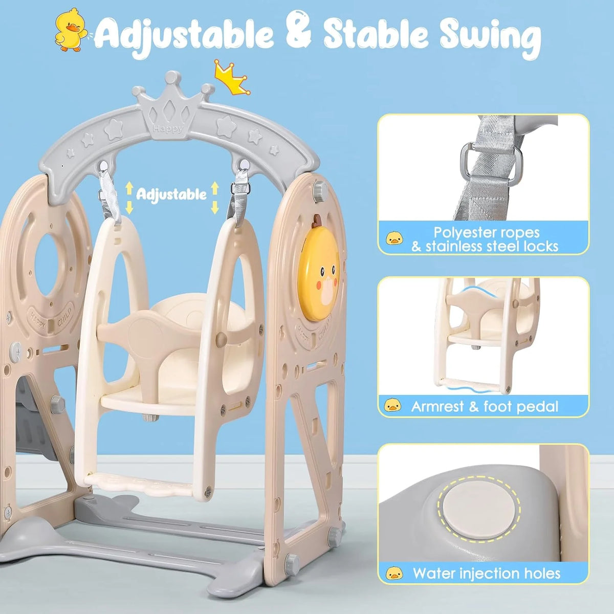 3-in-1 Kids Slide with Climber, Swing, Freestanding Playset X83964
