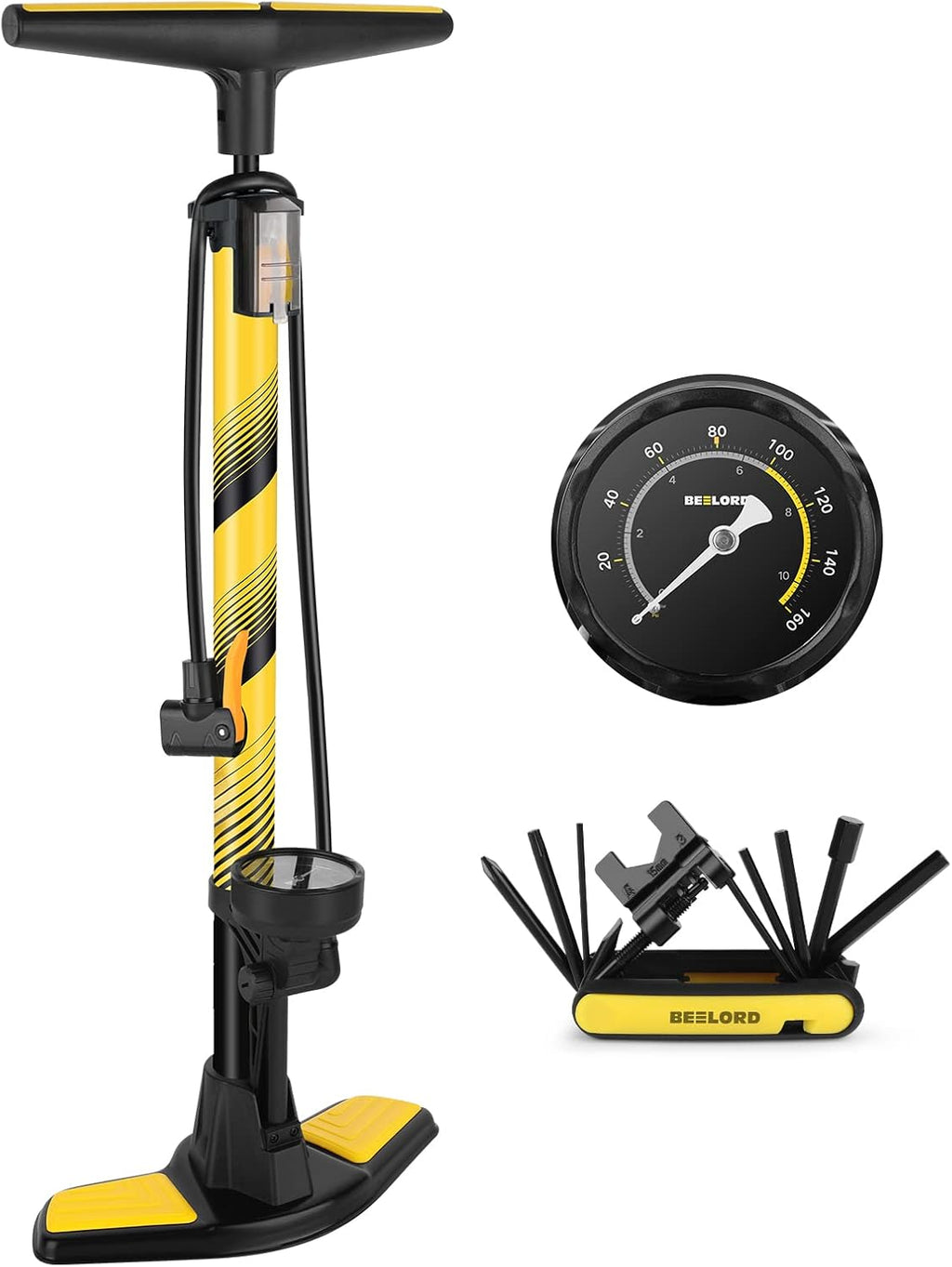 Aluminum Floor Bike Pump with Gauge, 160PSI, Twin Valve Head, Pack of 2 O371626