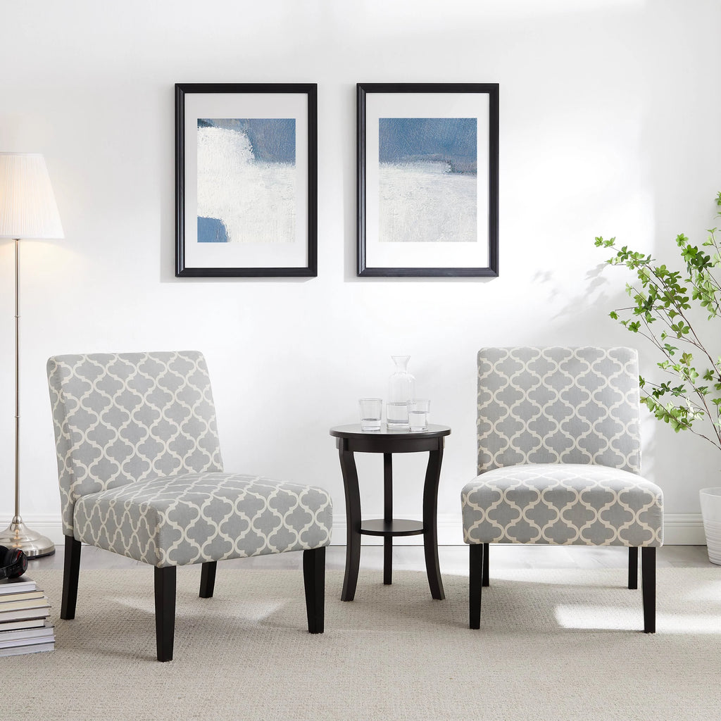 3Pc Set Gray Fabric Upholstery Side Table and 2 Chairs A6070