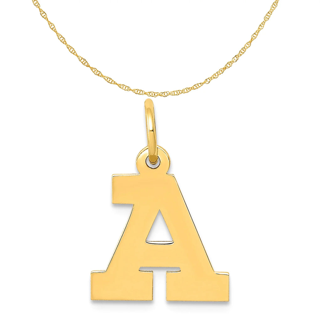 14K Yellow Gold Block Letter A Initial Pendant Charm with Rope Chain Necklace 16'' W780934
