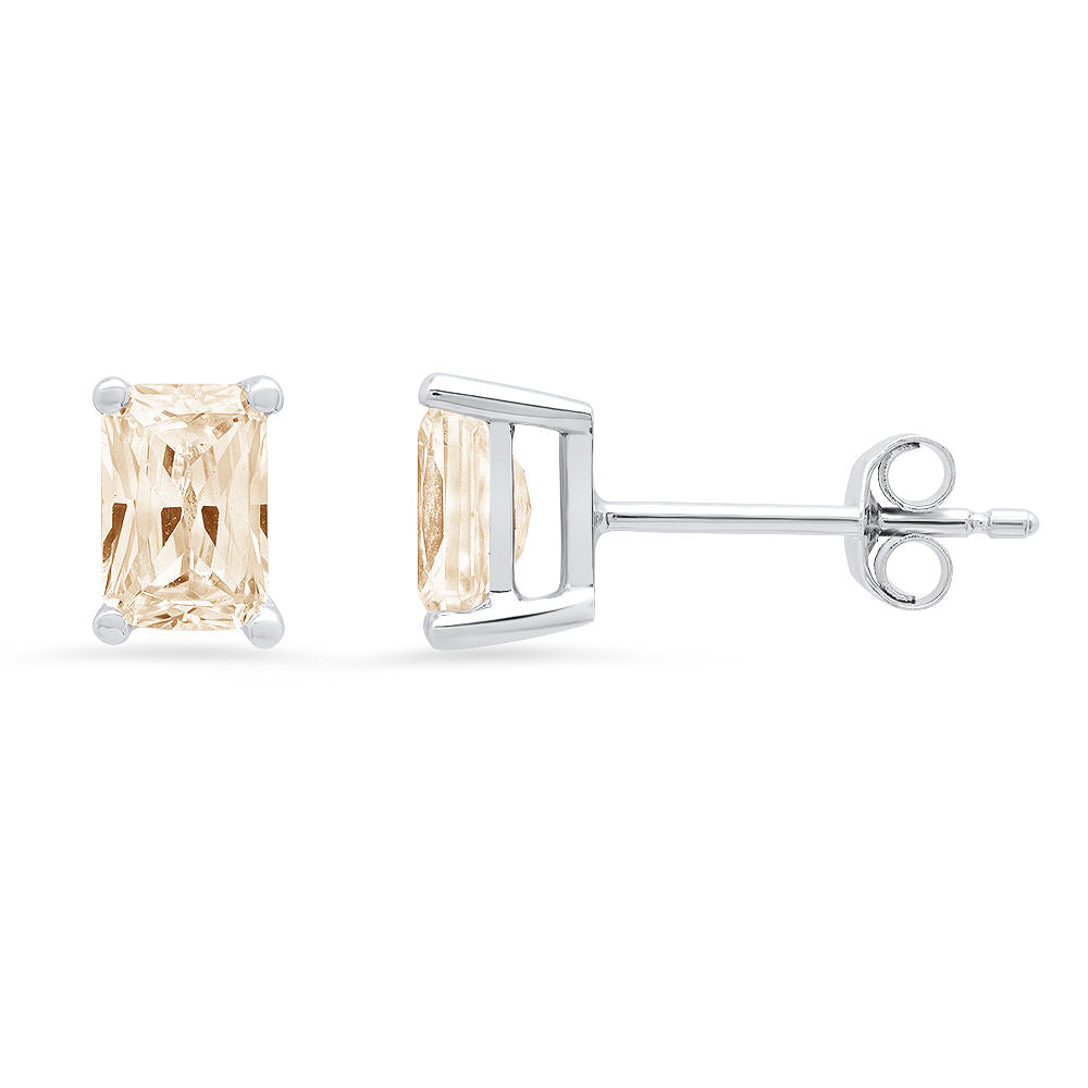 18K White Gold Emerald Cut Solitaire Stud Earrings D80115