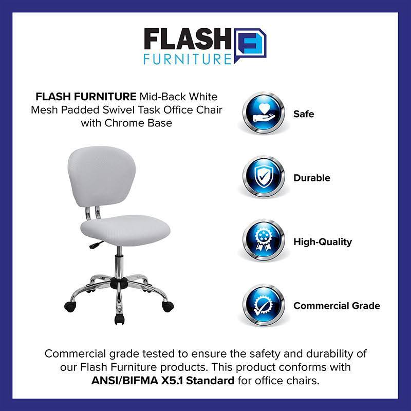 White Mesh Padded Swivel Task Office Chair with Chrome Base L507