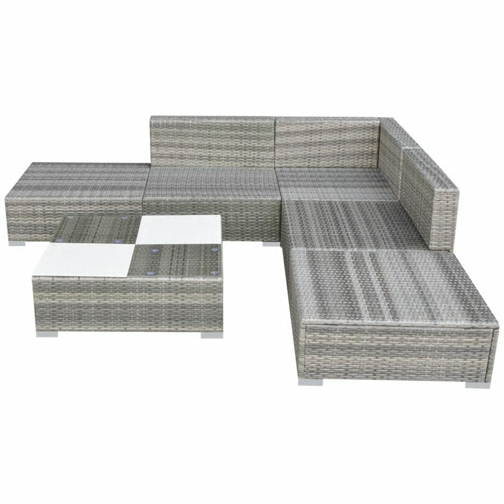 Gray Poly Rattan 6 Piece Corner Sofa Set with Coffee Table D647895