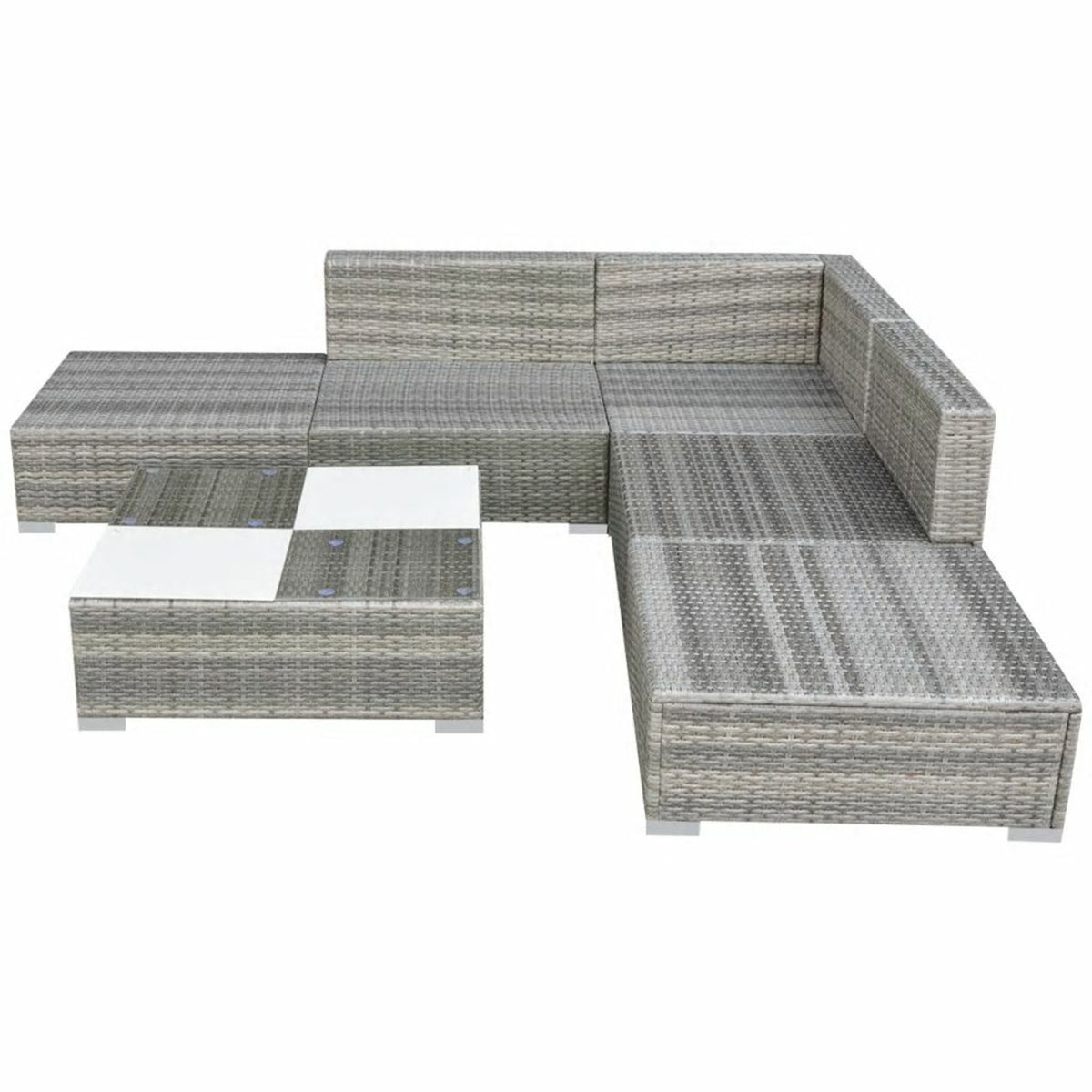 Gray Poly Rattan 6 Piece Corner Sofa Set with Coffee Table D647895