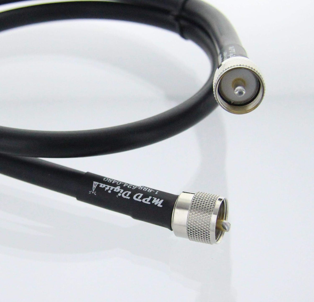 PVC White 50 ohm Coaxial Cable with UHF PL259 Male Crimp Connectors, 100 ft E170