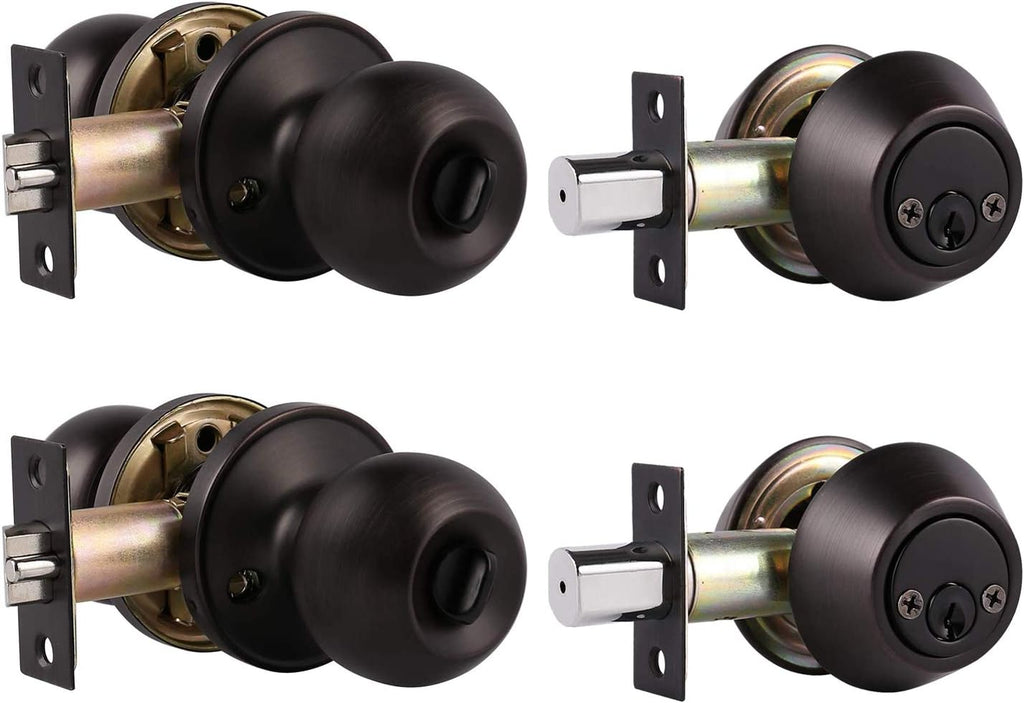 5 Pack Keyed Alike Entry Door Knob and Single Cylinder Deadbolt Lock Set in Oil Rubbed Bronze Finish A84064
