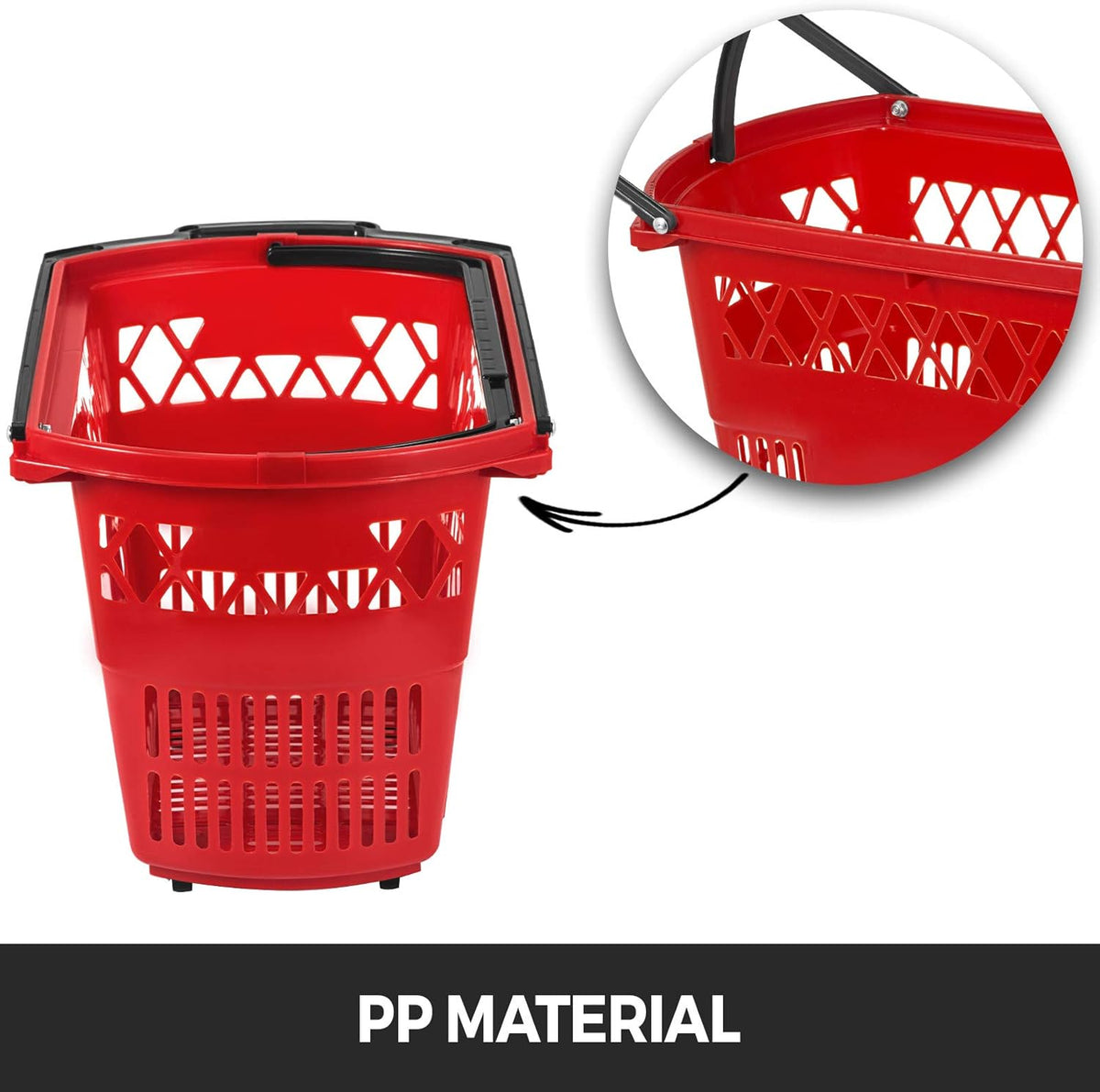 6PCS Red Plastic Rolling Shopping Basket Set with Handles V55990