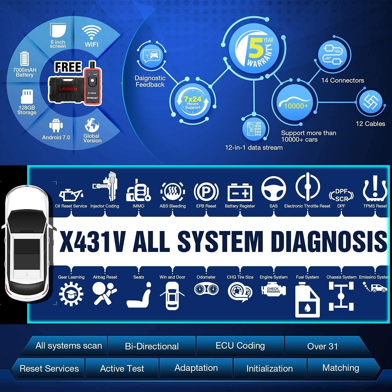 Bi-Directional Scanner Full Systems Diagnostic Scan Tool with 31+ Reset Functions G7748
