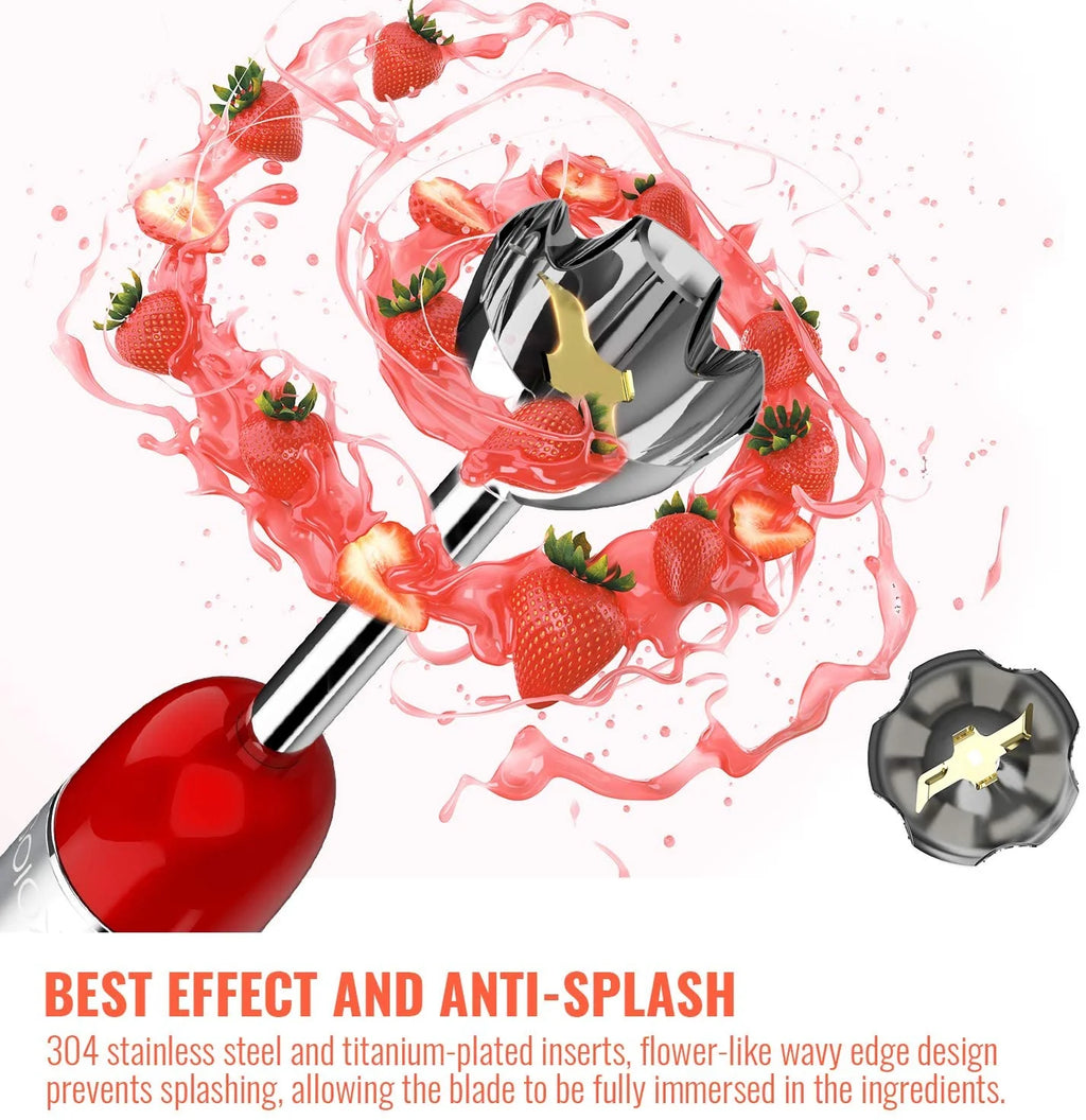 Red 800W 4-in-1 Stainless Steel Immersion Blender with 600ml Mixing Beaker C8832