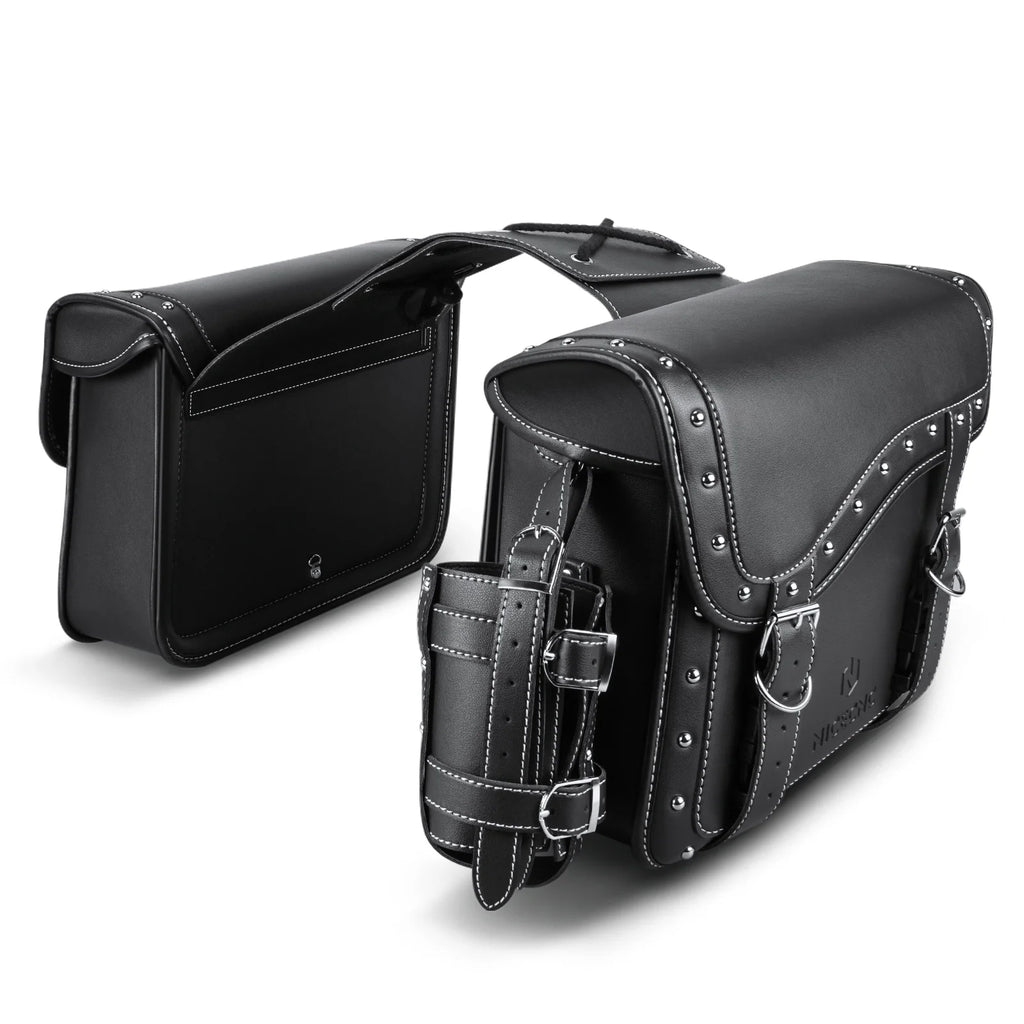 Large Black PU Leather Saddlebags 35L with Cup Holder P376