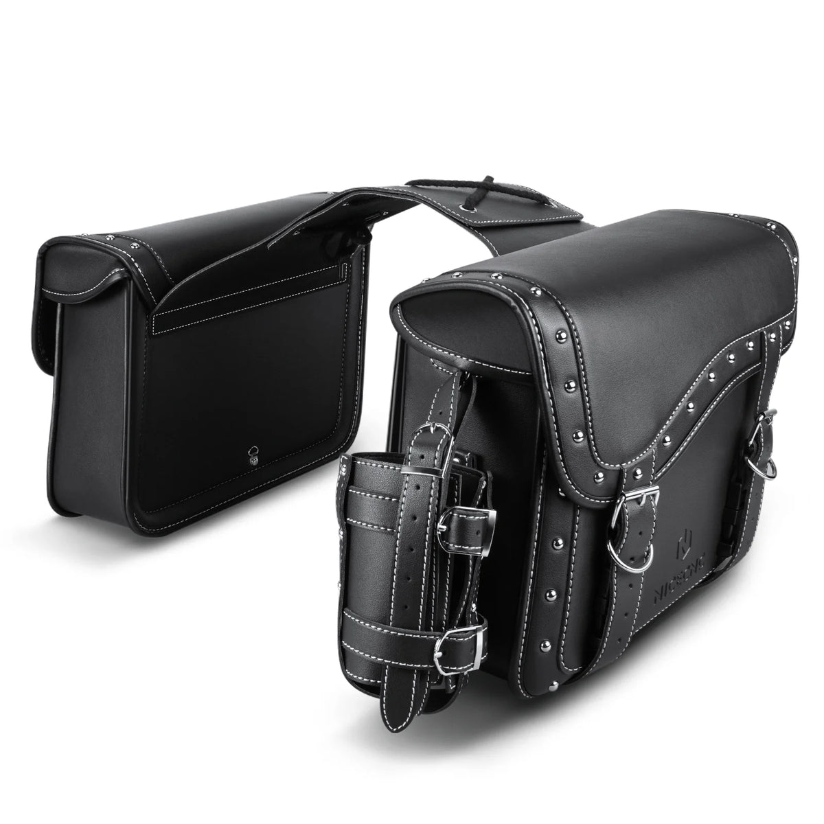 Large Black PU Leather Saddlebags 35L with Cup Holder P376