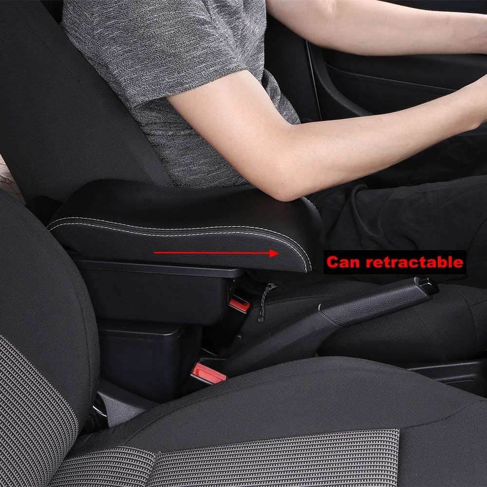 Black Leather Car Center Console Armrest Box with Charging 3 USB Ports, Pack of 2 J775485