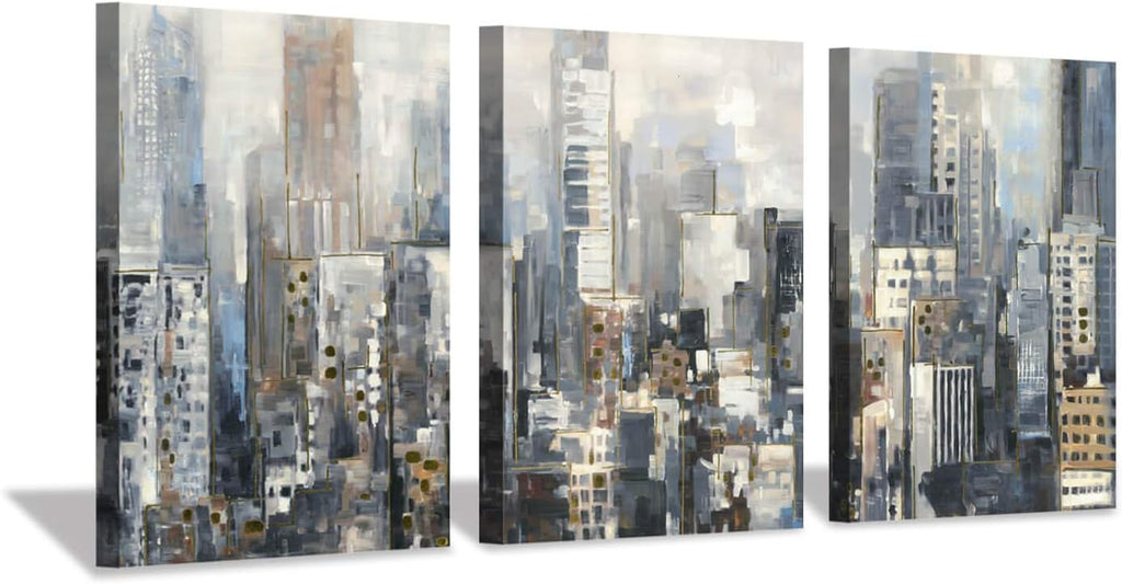 Abstract City Picture Wall Art on Wrapped Canvas, 3 Panels M1116