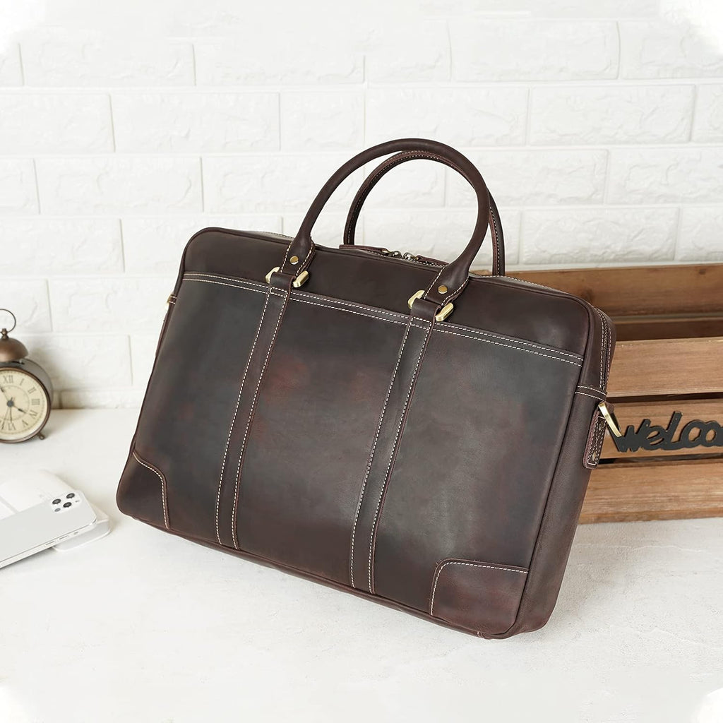 Full Grain Leather 18.5'' Laptop Briefcase Messenger Bag M23846