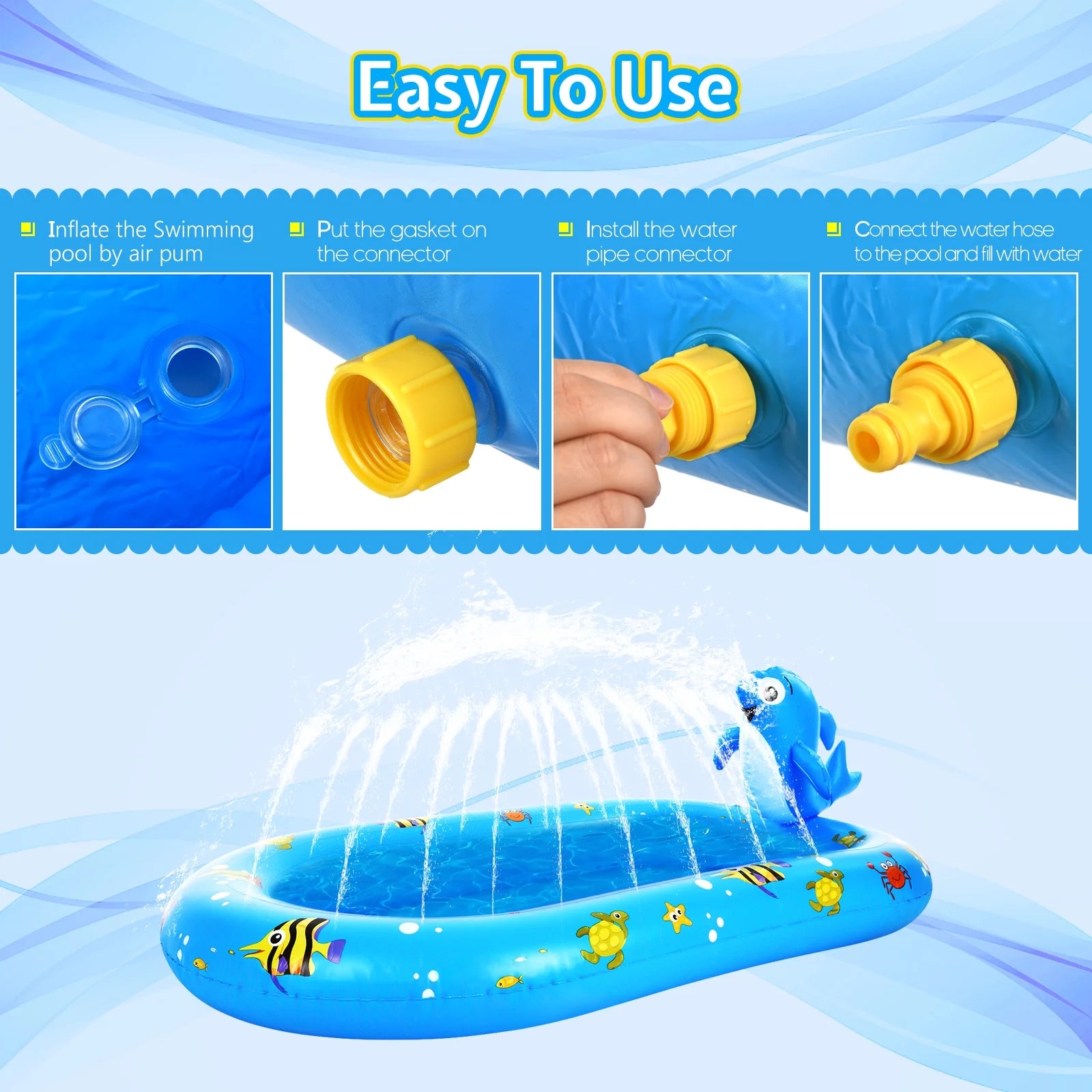 Inflatable Sprinkler Pool 170 * 101cm / 67 * 40in Kiddie Pool R3180