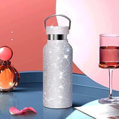 Bling Rhinestone Stainless Steel Insulated Water Bottle With Carry on Chain 500ML P52721