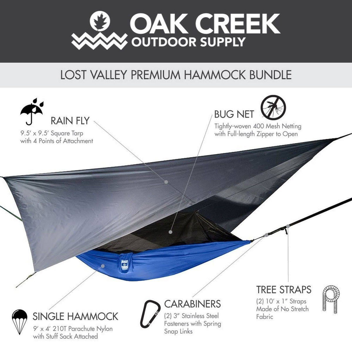 Camping Hammock with Mosquito Net Rain Fly Tree Straps J5200