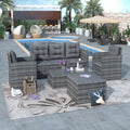 Gray 5-Piece Outdoor PE Wicker Patio Sofa Set with Glass Table T19629