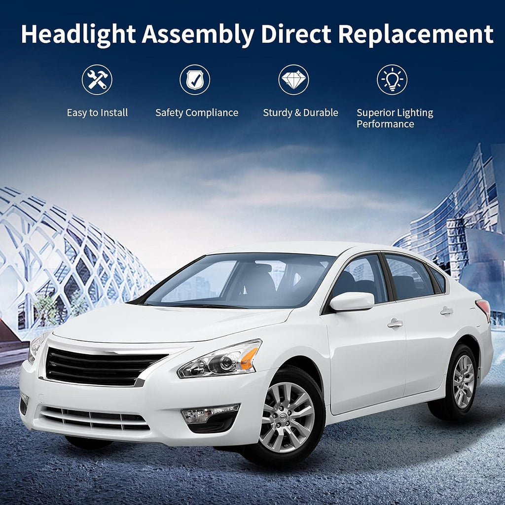 Projector Headlight Assembly for 2013 2014 2015 Altima 4-Door Sedan Chrome Housing D9293