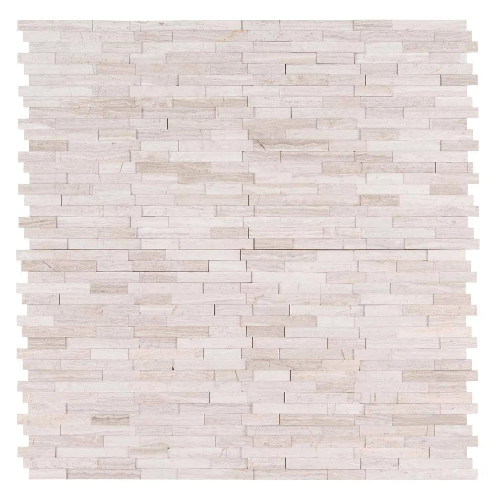 White Quarry Interlocking 3D Peel and Stick 12 in. x 12 in. x 6mm Honed Marble Mosaic Tile B77944