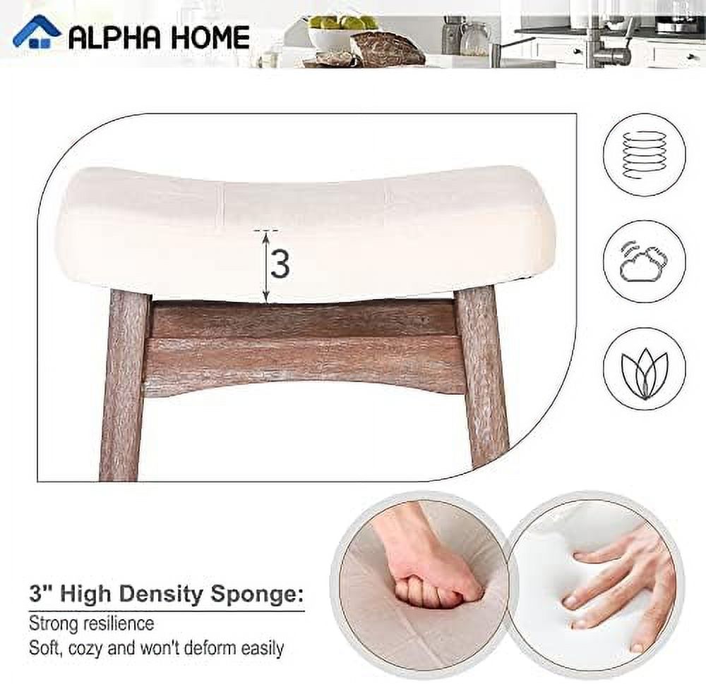 Solid Wood Saddle Kitchen Stool with Grey Linen Fabric Cushion Counter Height Barstool 24 Inch U606367