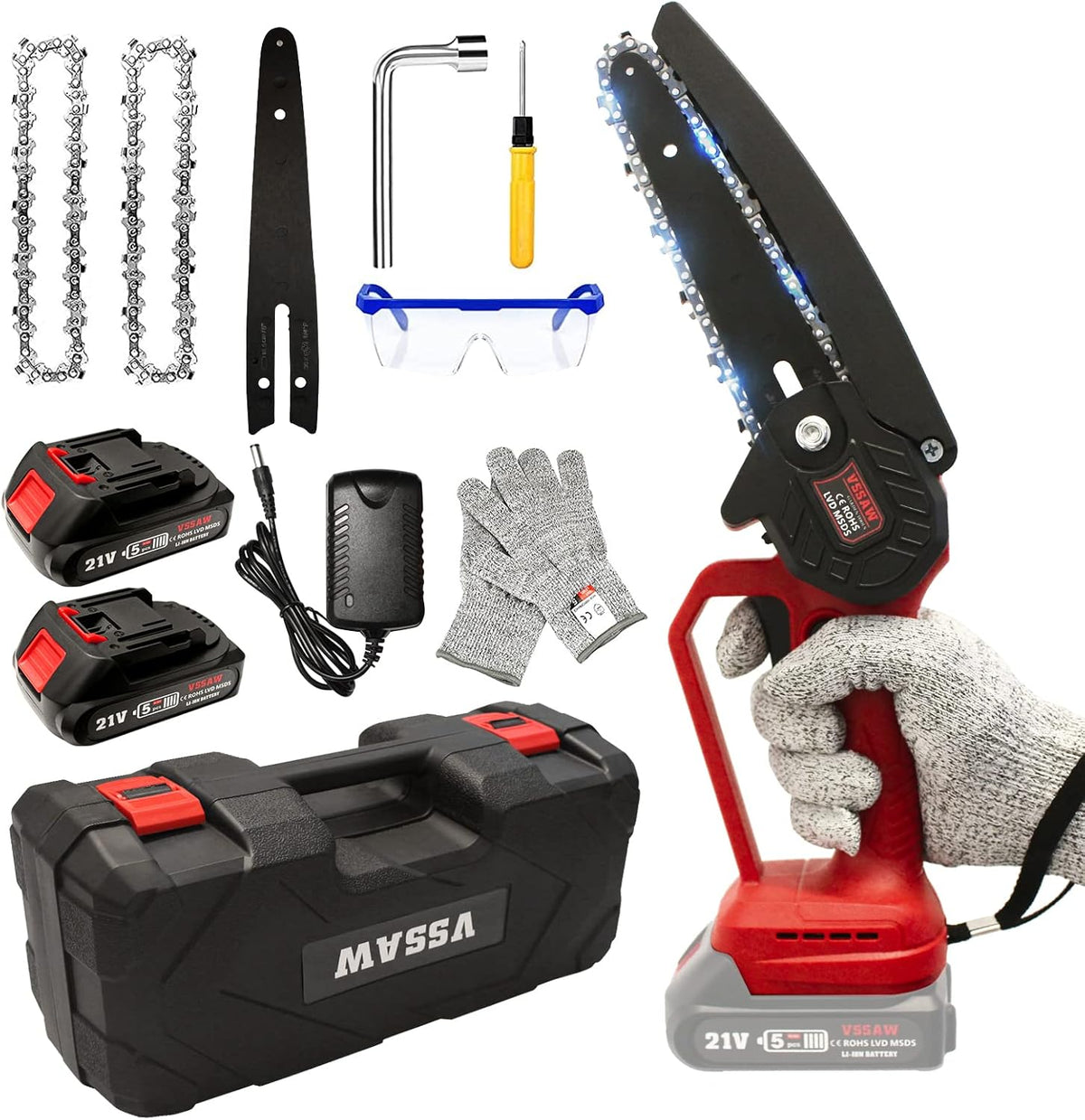 Mini Chainsaw Cordless Brushless 6 inch Battery Power Chain Saw, Portable Handheld Small Chainsaw with Security Lock, Pack of 2 G66072