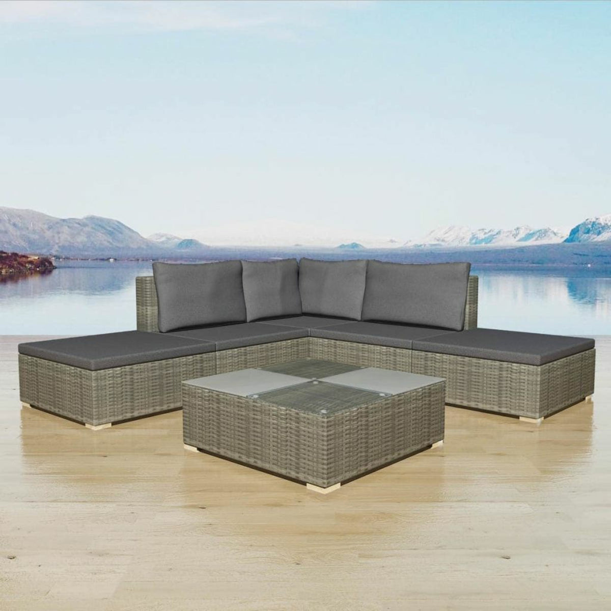 Gray Poly Rattan 6 Piece Corner Sofa Set with Coffee Table D647895