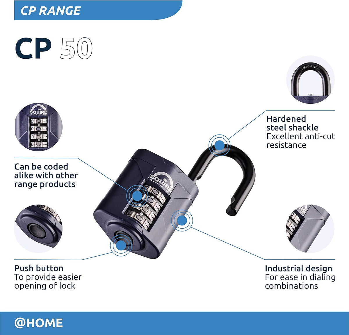Blue 50 mm Alloy Steel 4 Wheel Combination Padlock, Pack of 2 U598