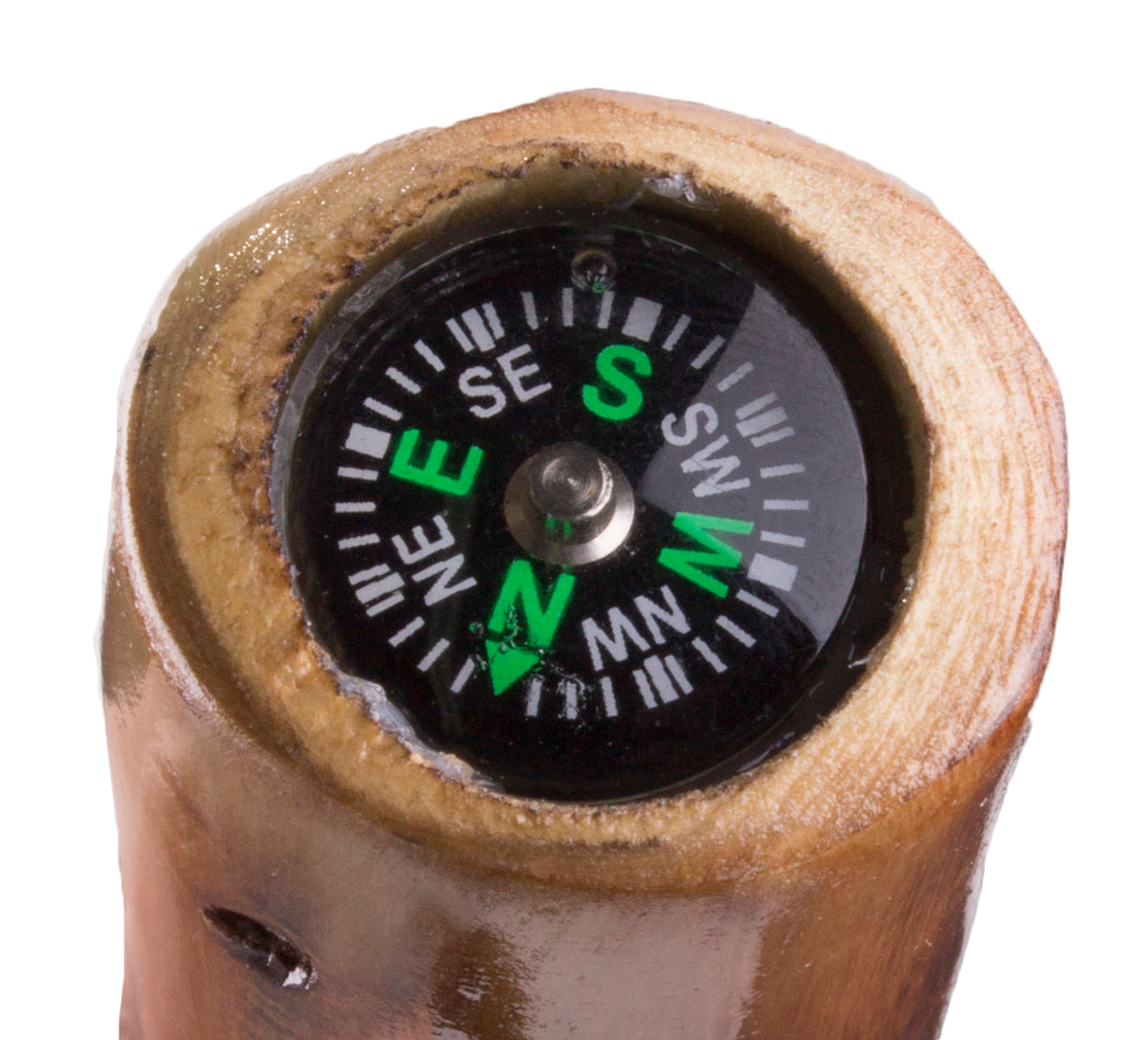 Wooden Walking Stick with Compass and Pouch Q105226